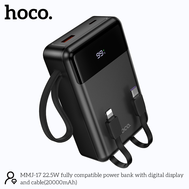 Hoco MMJ-17 22.5W Power Bank – 20000mAh Built-in Lightning & Type-C Cables