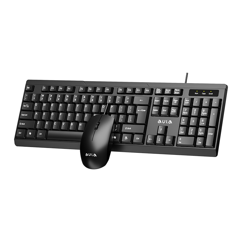 AULA AC101 USB Wired Keyboard & Mouse Combo — 104-Key Keyboard with 1200 DPI Optical Mouse (Black)
