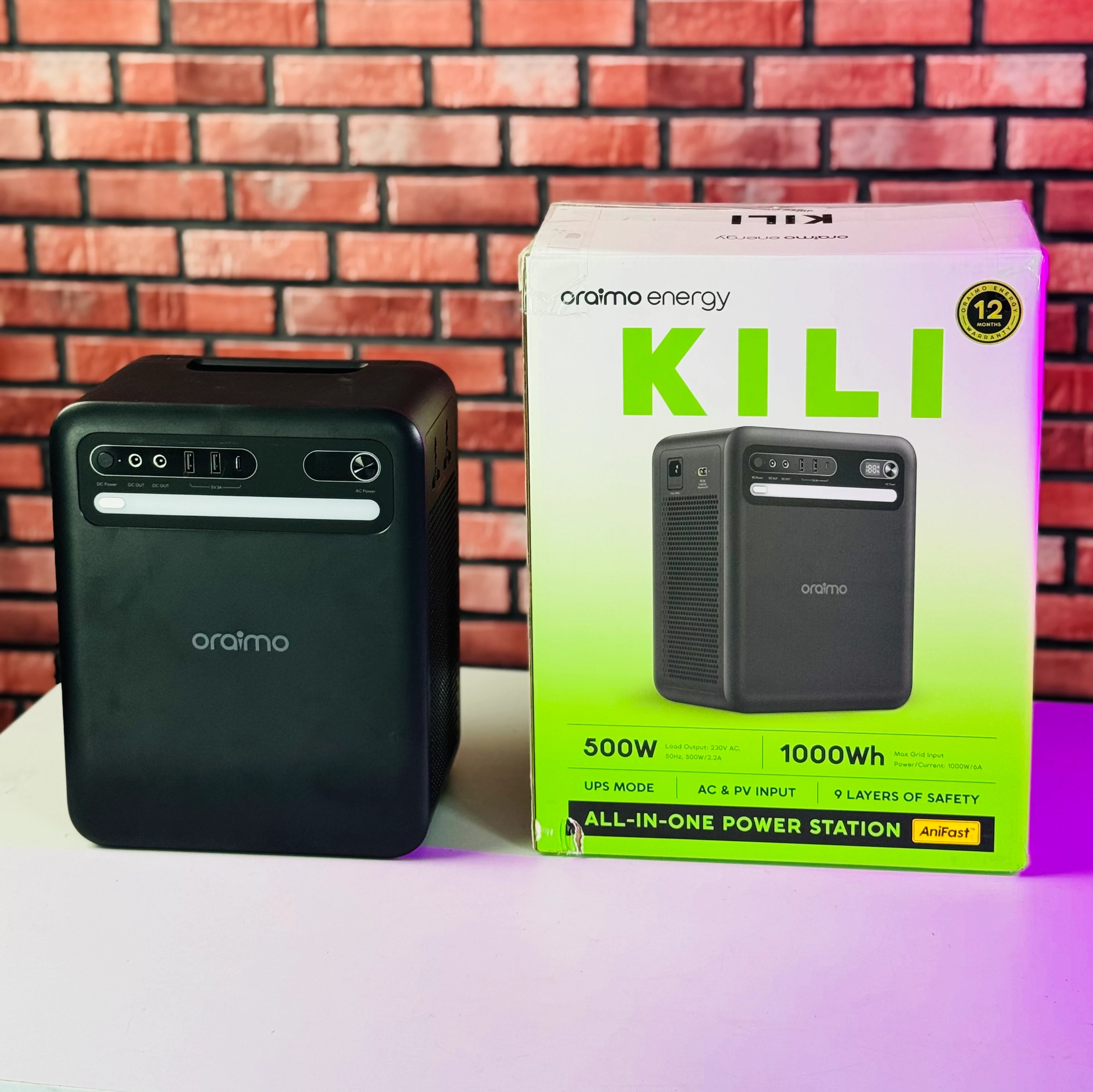 oraimo All-in-One Solar Power Station Inverter 500W, LiFePO4 Battery 1000Wh