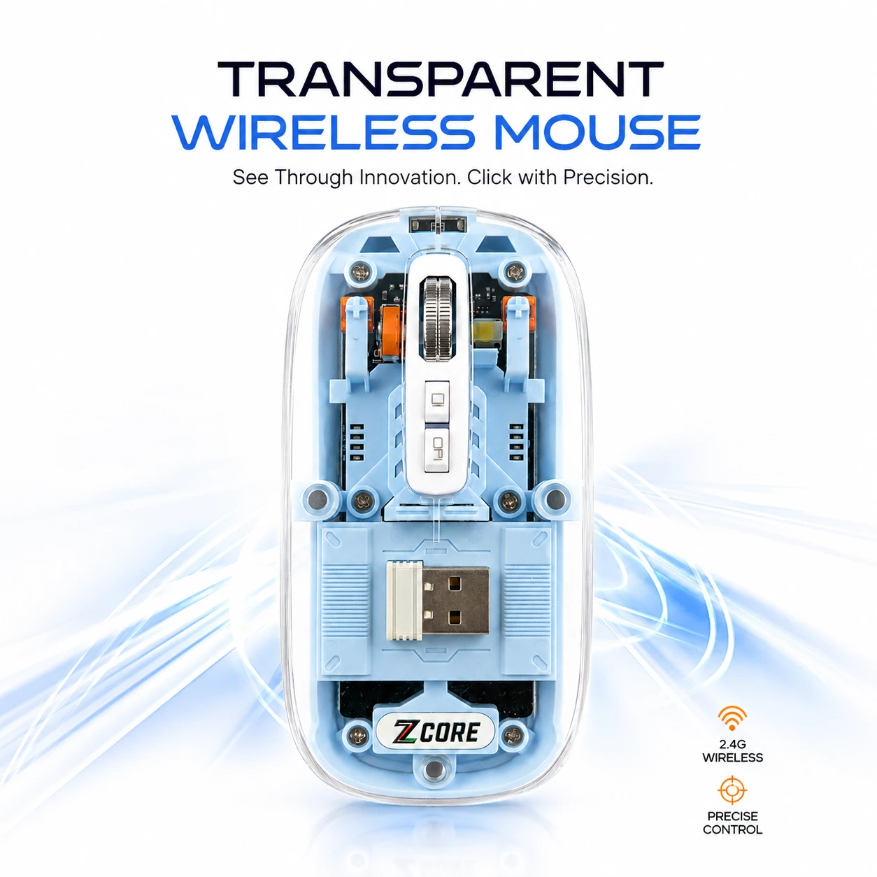 Transparent Wireless Mouse | Tri-Mode 2.4G + Bluetooth | Type-C Rechargeable