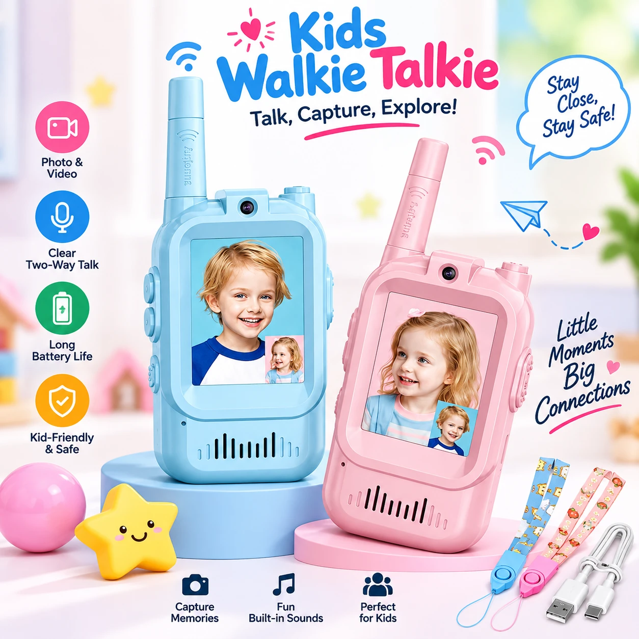 Video Walkie Talkies for Kids (2 Pcs Set)