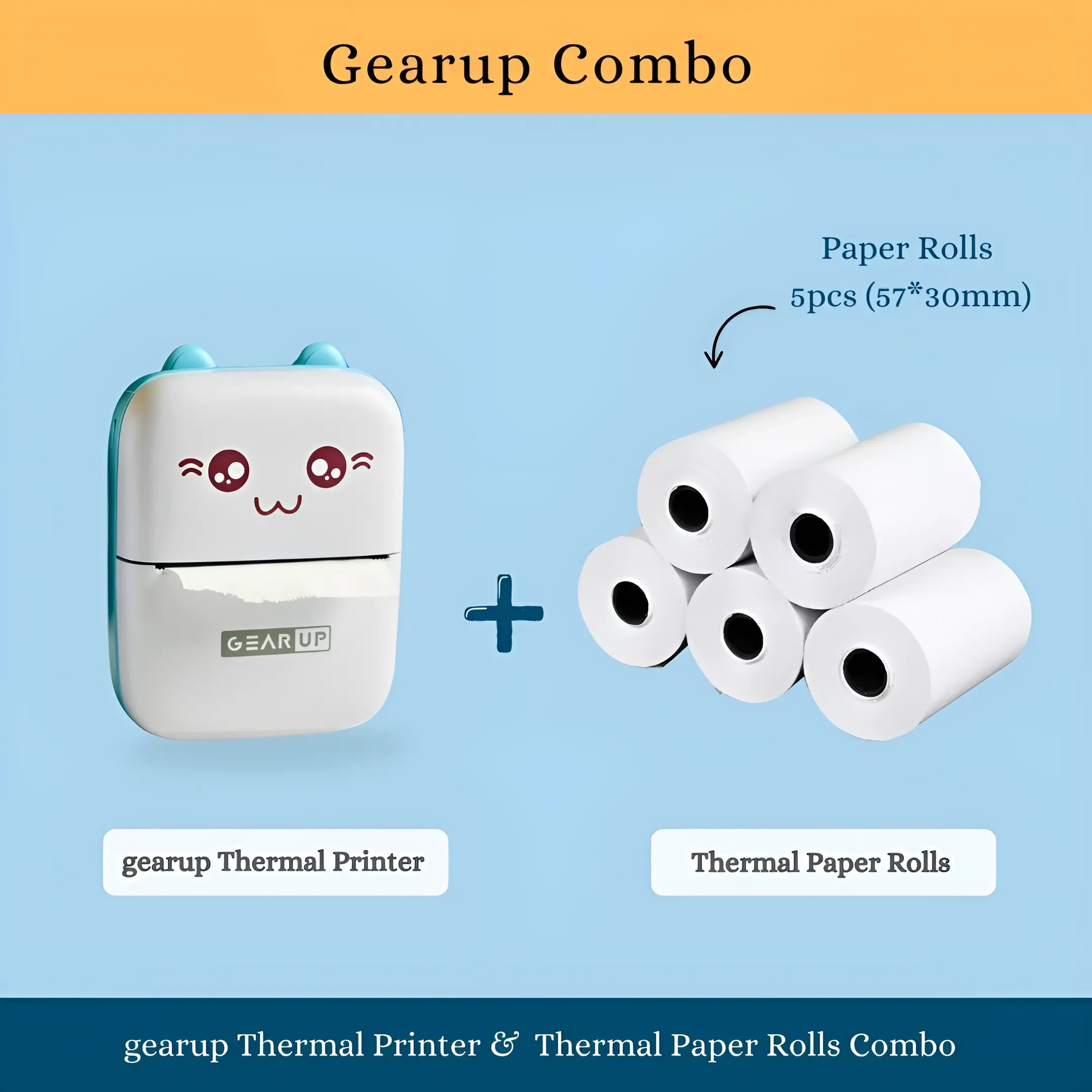 GearUP Portable Bluetooth Thermal Printer & 5 Rolls Combo