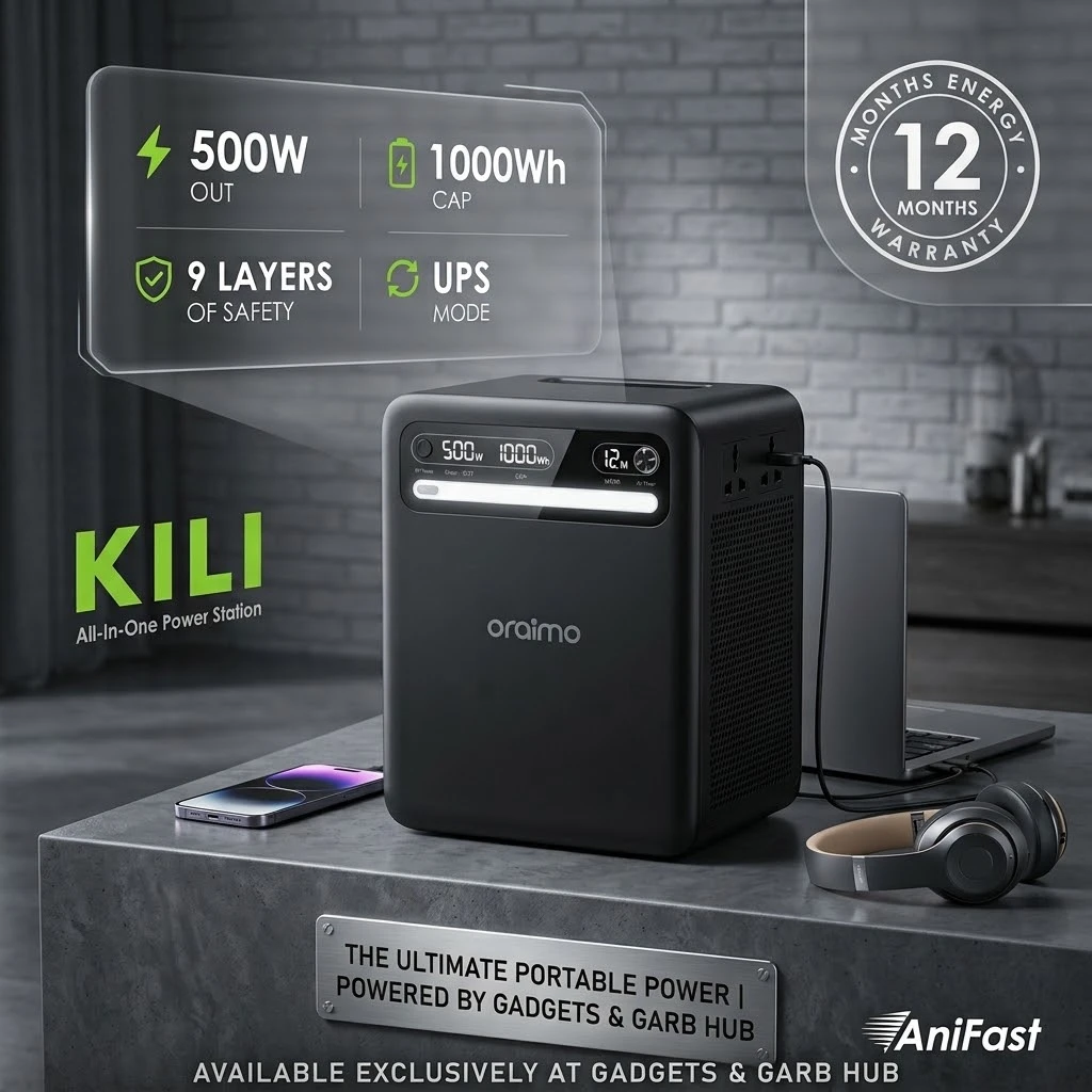oraimo All-in-One Solar Power Station Inverter 500W, LiFePO4 Battery 1000Wh